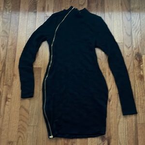 Fashion Nova Black Long Sleeve Dress with Gold Zipper